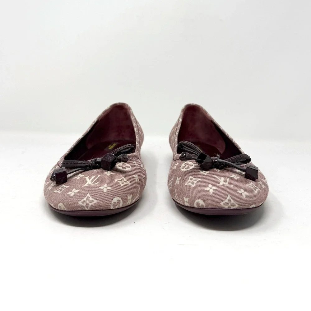 Louis Vuitton‎ Monogram Ballet Flats Patent Bow Taupe Canvas Size 39